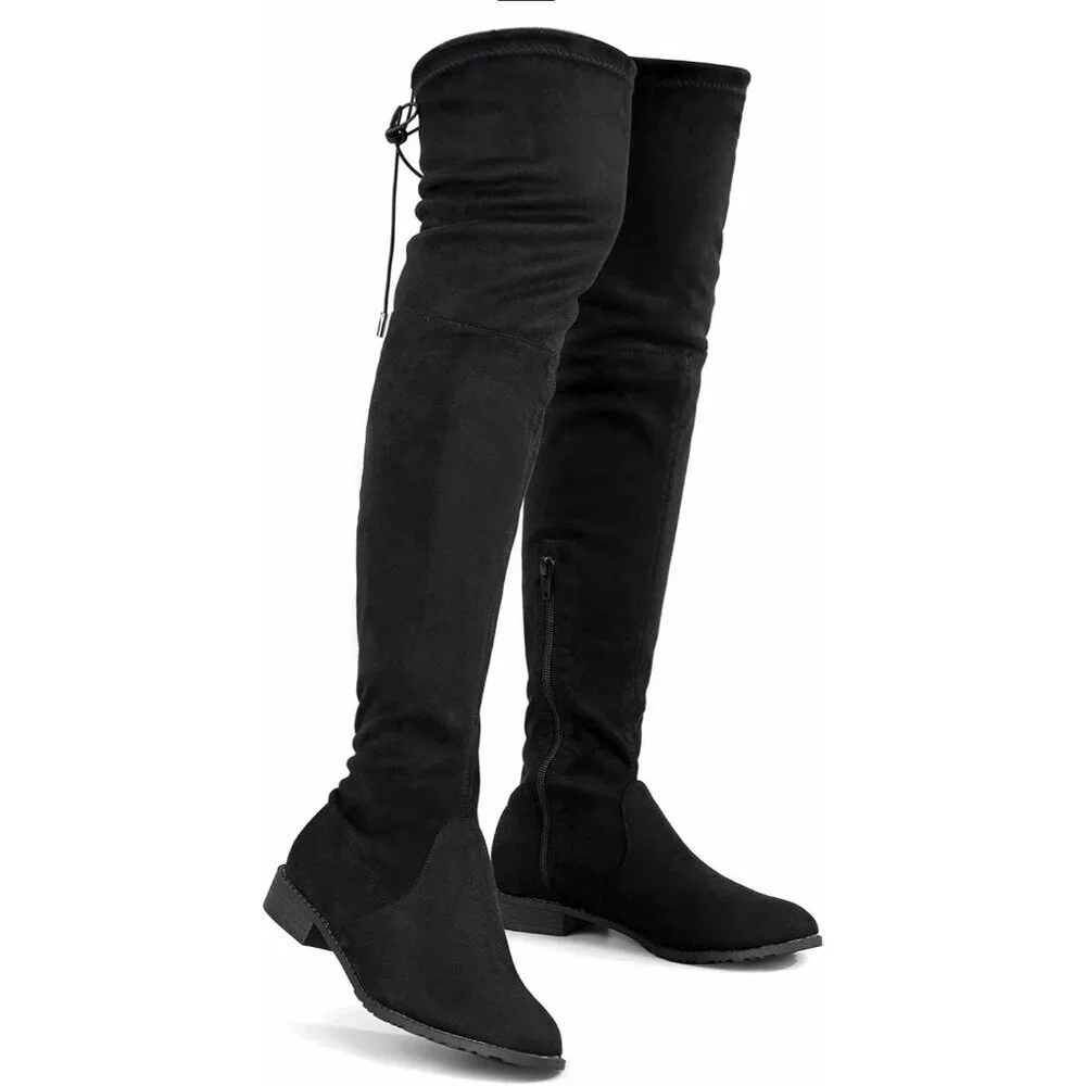 Women's Black-0.98 Inchs Polyurethane (PU) Over Knee High Warm Winter Long Boot
